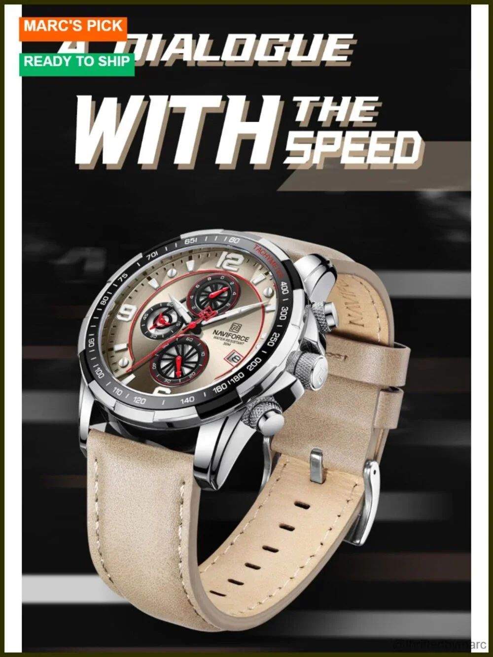 Sport Chronograph Leather Strap Wrist Watch for Men